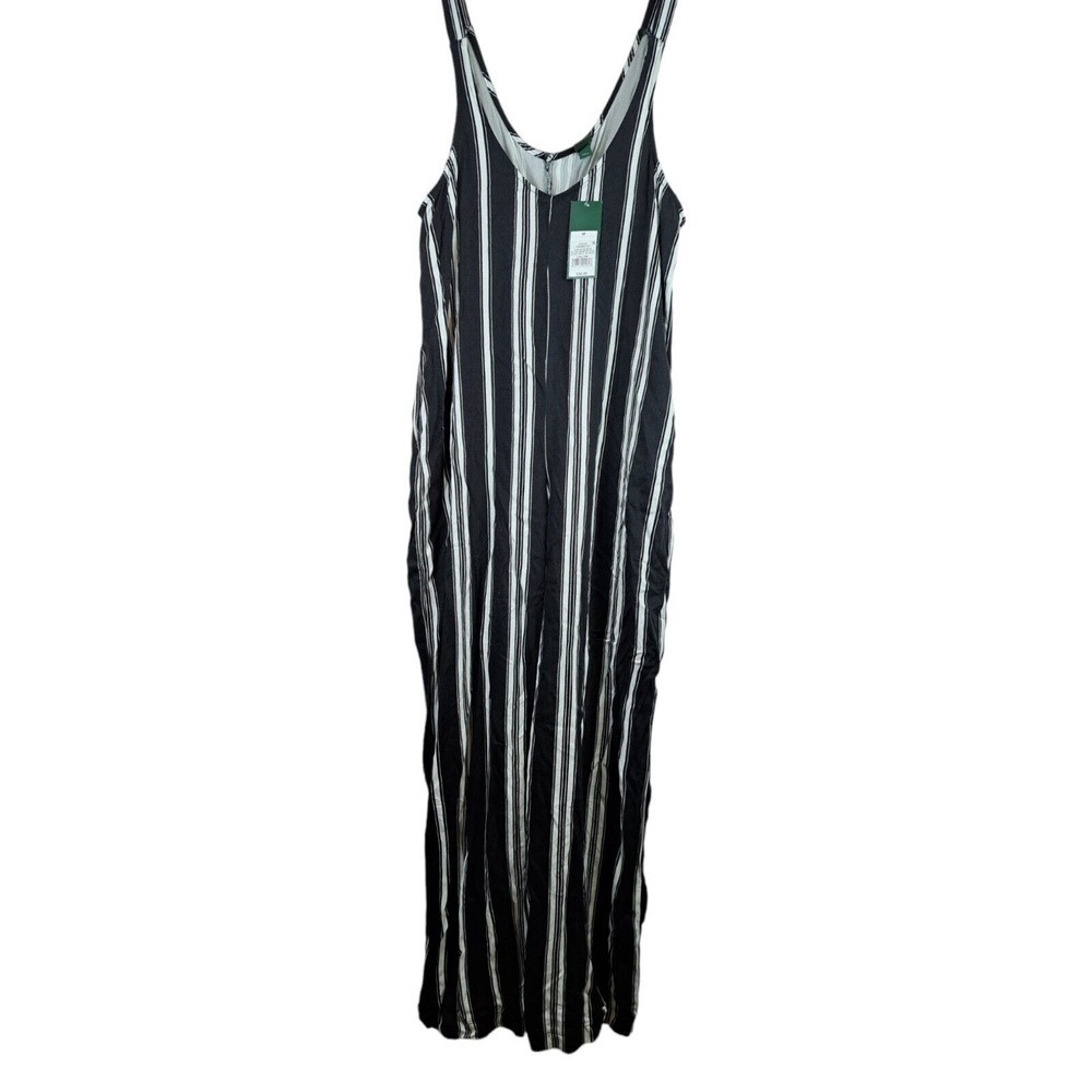 NEW Wild Fable Jumpsuit Long Straps Black White Striped Size L Pockets